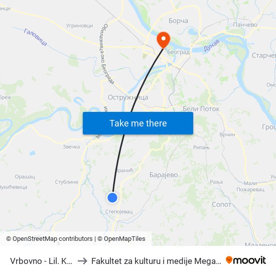 Vrbovno - Lil. Kuća to Fakultet za kulturu i medije Megatrend map