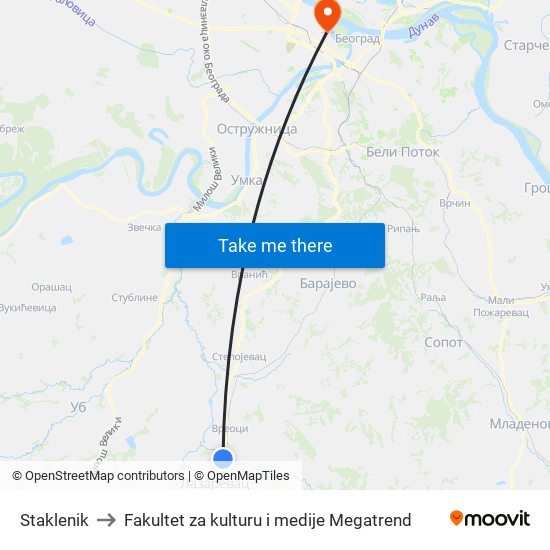 Staklenik to Fakultet za kulturu i medije Megatrend map