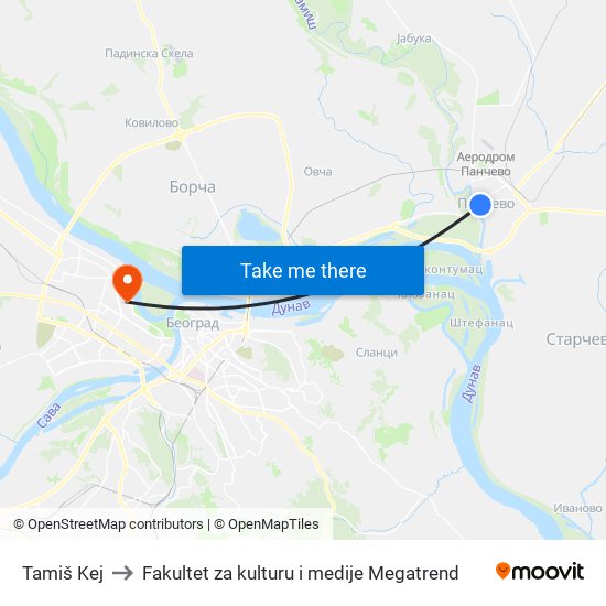 Tamiš Kej to Fakultet za kulturu i medije Megatrend map