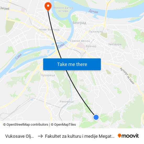 Vukosave Oljače to Fakultet za kulturu i medije Megatrend map