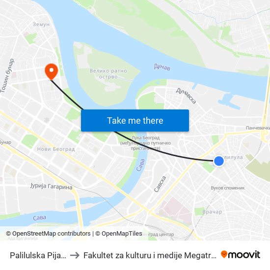 Palilulska Pijaca to Fakultet za kulturu i medije Megatrend map