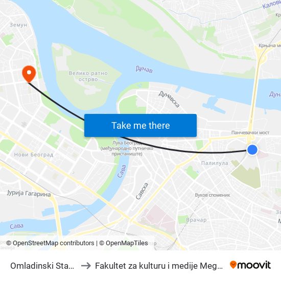 Omladinski Stadion to Fakultet za kulturu i medije Megatrend map