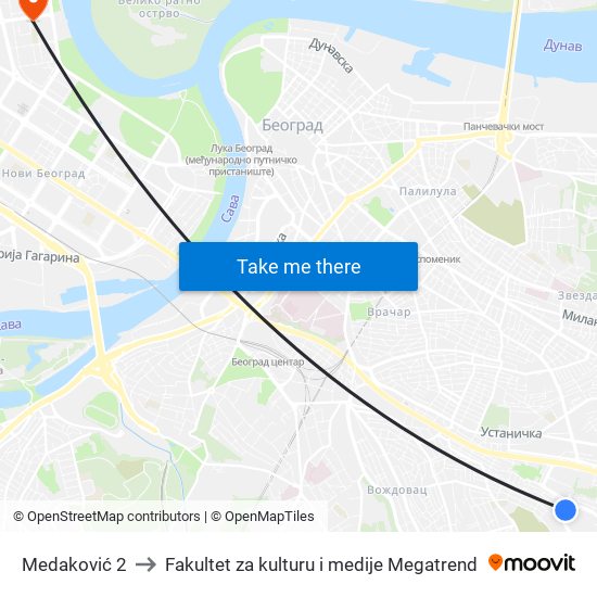 Medaković 2 to Fakultet za kulturu i medije Megatrend map