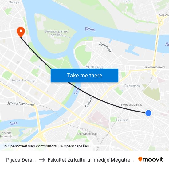 Pijaca Đeram to Fakultet za kulturu i medije Megatrend map