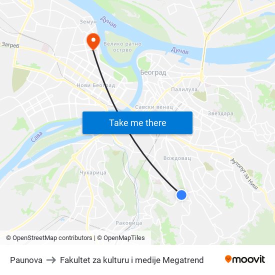 Paunova to Fakultet za kulturu i medije Megatrend map