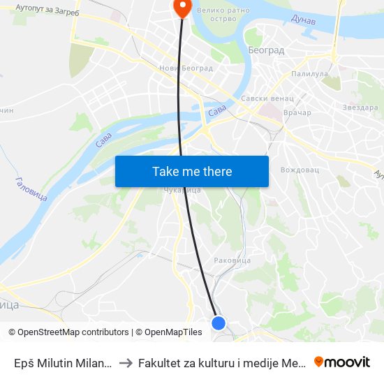 Epš Milutin Milanković to Fakultet za kulturu i medije Megatrend map