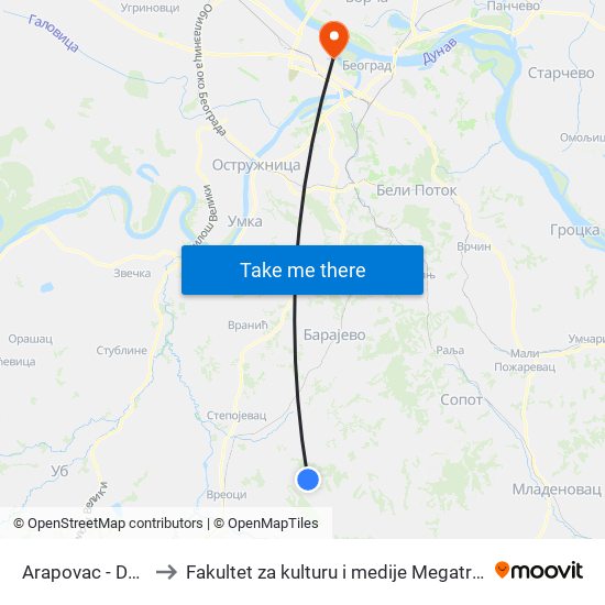 Arapovac - Dom to Fakultet za kulturu i medije Megatrend map