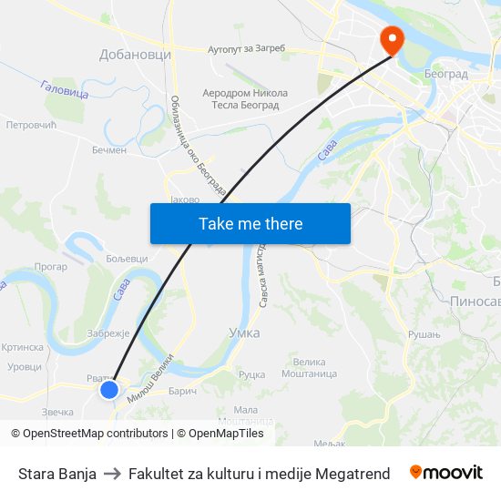 Stara Banja to Fakultet za kulturu i medije Megatrend map