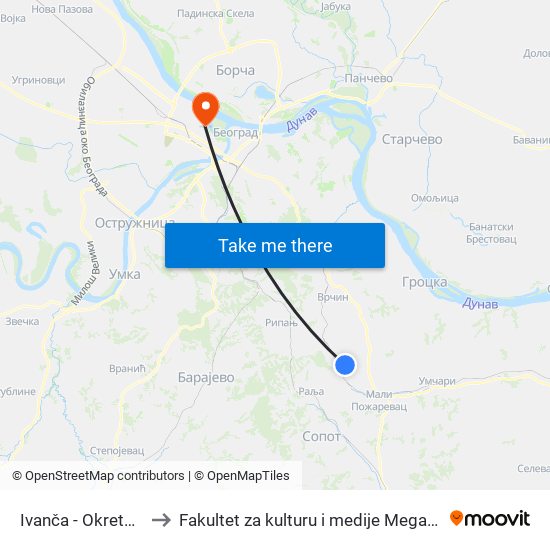 Ivanča - Okretnica to Fakultet za kulturu i medije Megatrend map