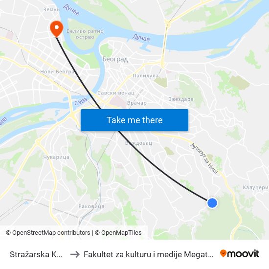 Stražarska Kosa to Fakultet za kulturu i medije Megatrend map