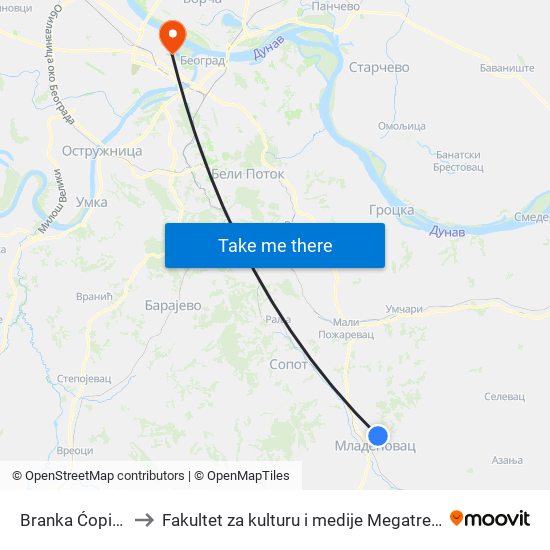 Branka Ćopića to Fakultet za kulturu i medije Megatrend map