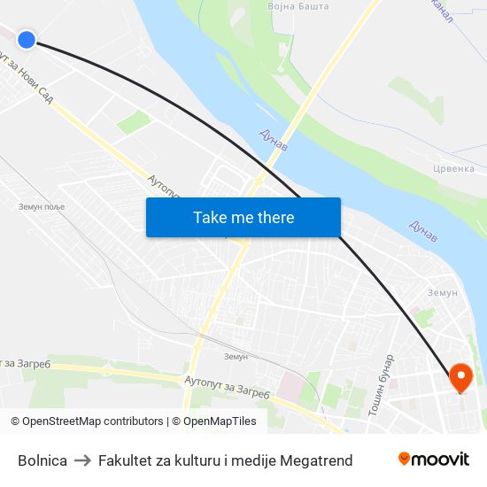 Bolnica to Fakultet za kulturu i medije Megatrend map