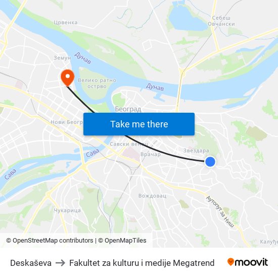 Deskaševa to Fakultet za kulturu i medije Megatrend map