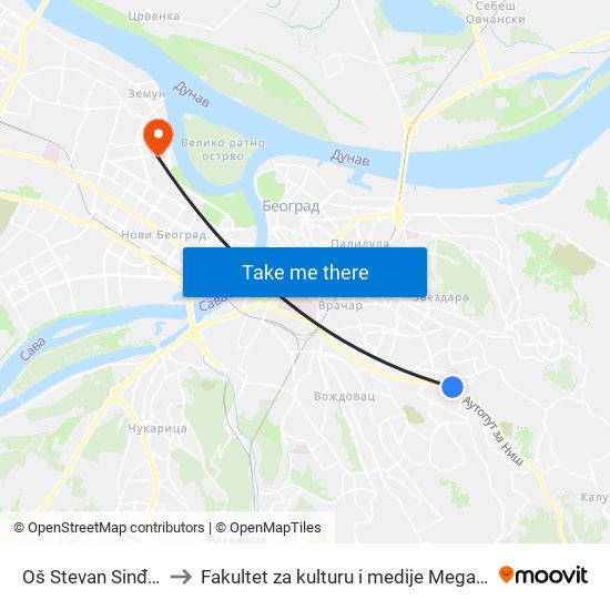 Oš Stevan Sinđelić to Fakultet za kulturu i medije Megatrend map