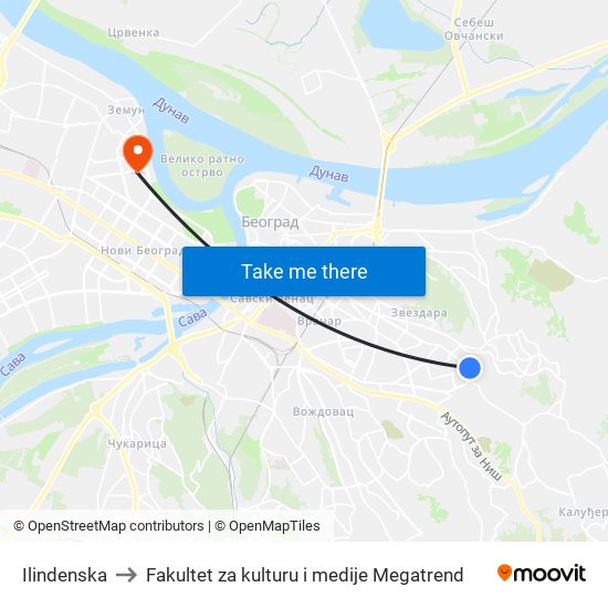 Ilindenska to Fakultet za kulturu i medije Megatrend map