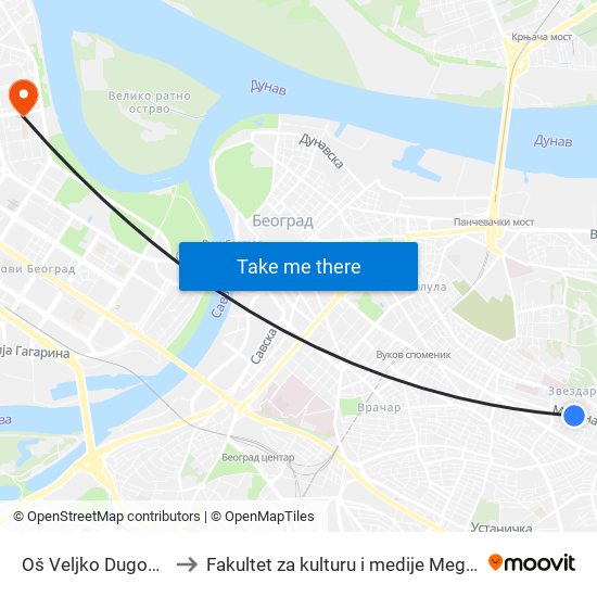 Oš Veljko Dugošević to Fakultet za kulturu i medije Megatrend map
