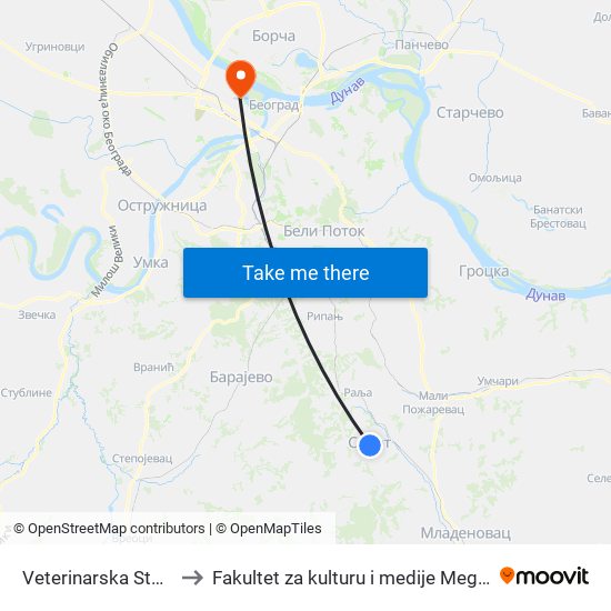 Veterinarska Stanica to Fakultet za kulturu i medije Megatrend map