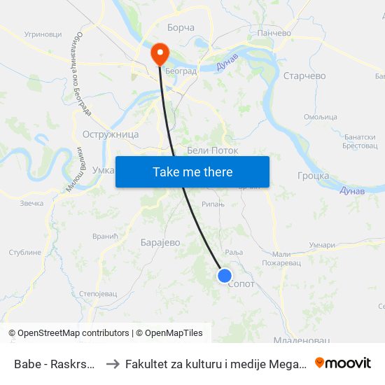 Babe - Raskrsnica to Fakultet za kulturu i medije Megatrend map