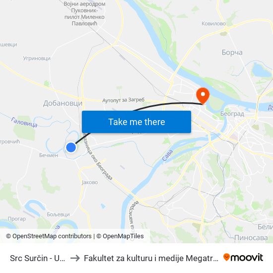 Src Surčin - Ulaz to Fakultet za kulturu i medije Megatrend map