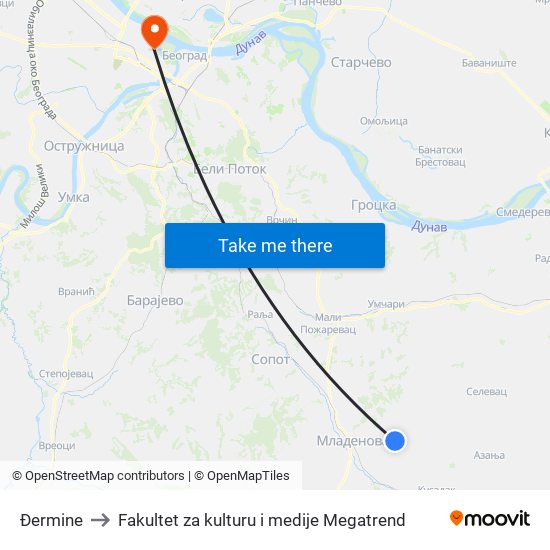 Đermine to Fakultet za kulturu i medije Megatrend map