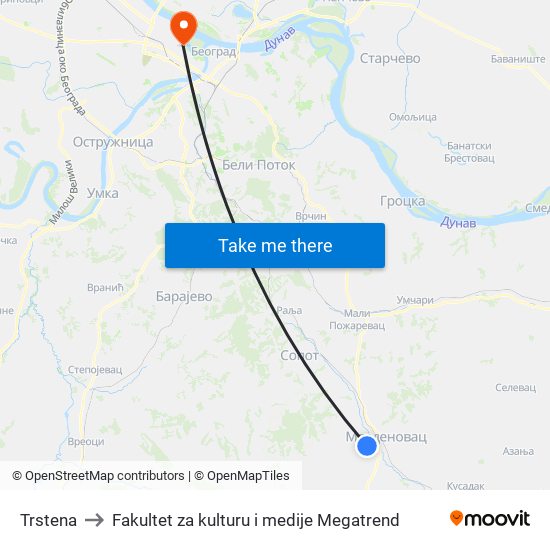 Trstena to Fakultet za kulturu i medije Megatrend map