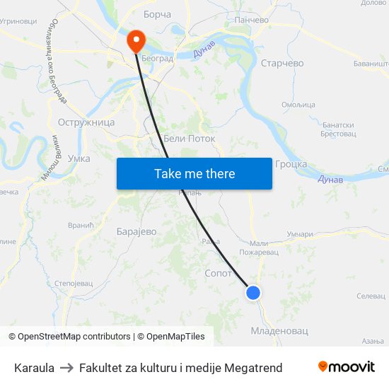 Karaula to Fakultet za kulturu i medije Megatrend map