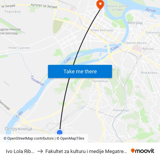 Ivo Lola Ribar to Fakultet za kulturu i medije Megatrend map