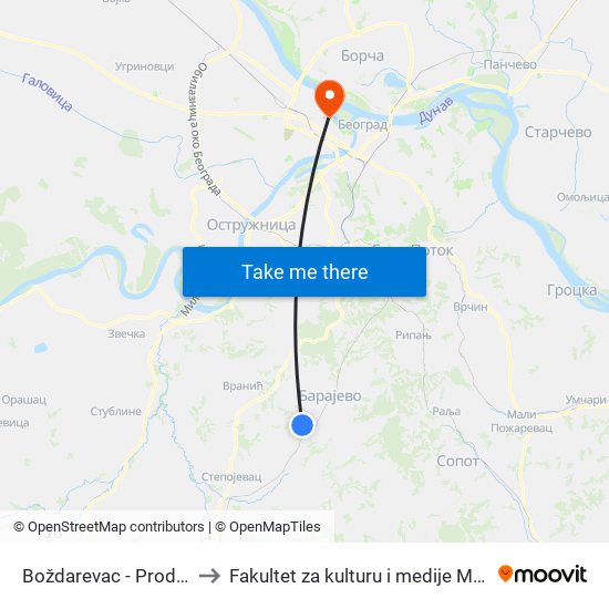 Boždarevac - Prodavnica to Fakultet za kulturu i medije Megatrend map