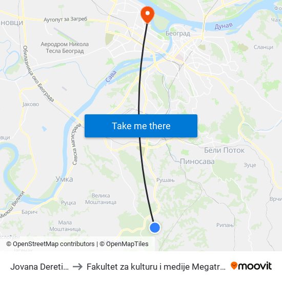 Jovana Deretića to Fakultet za kulturu i medije Megatrend map