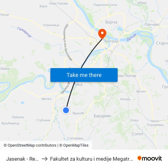 Jasenak - Reka to Fakultet za kulturu i medije Megatrend map