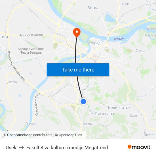 Usek to Fakultet za kulturu i medije Megatrend map