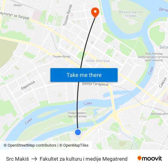 Src Makiš to Fakultet za kulturu i medije Megatrend map