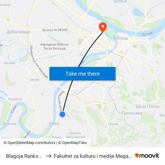 Blagoja Rankovića to Fakultet za kulturu i medije Megatrend map