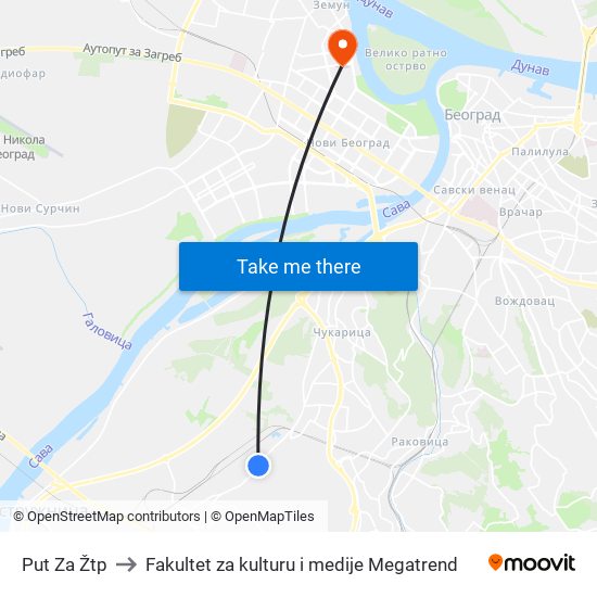 Put Za Žtp to Fakultet za kulturu i medije Megatrend map