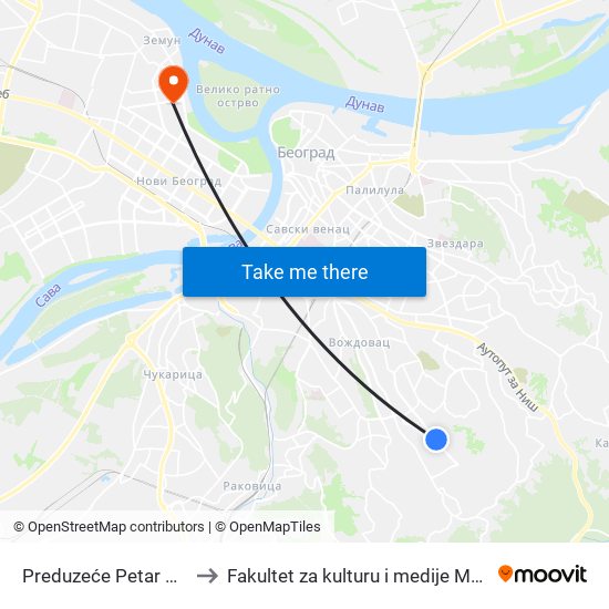 Preduzeće Petar Velebit to Fakultet za kulturu i medije Megatrend map