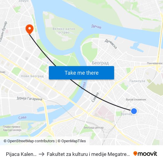 Pijaca Kalenić to Fakultet za kulturu i medije Megatrend map