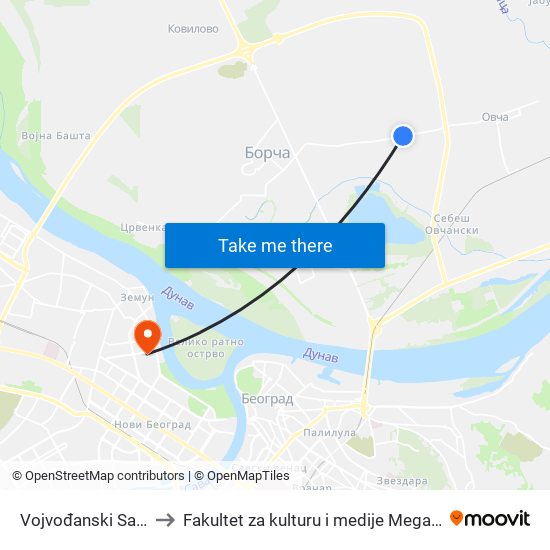 Vojvođanski Salaši to Fakultet za kulturu i medije Megatrend map