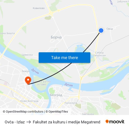Ovča - Izlaz to Fakultet za kulturu i medije Megatrend map