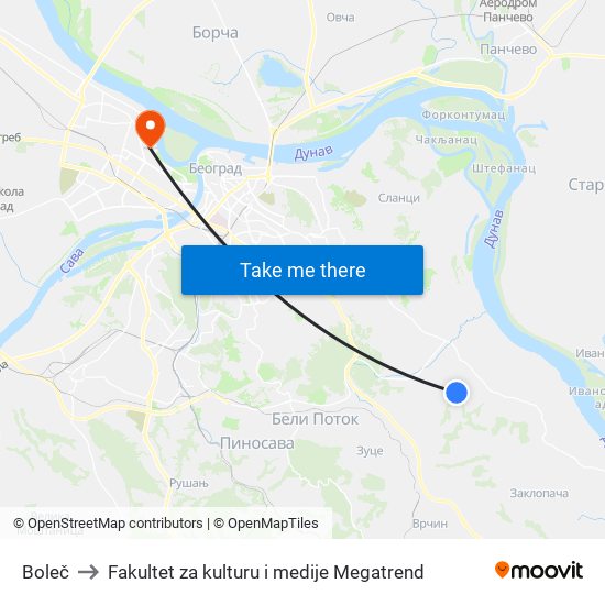 Boleč to Fakultet za kulturu i medije Megatrend map