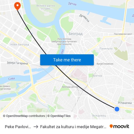 Peke Pavlovića to Fakultet za kulturu i medije Megatrend map