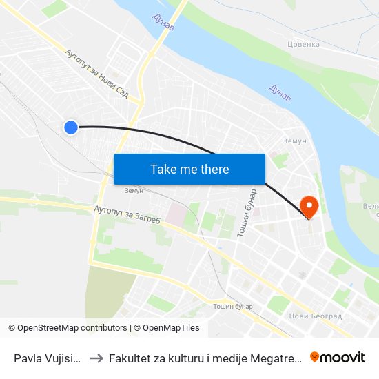 Pavla Vujisića to Fakultet za kulturu i medije Megatrend map