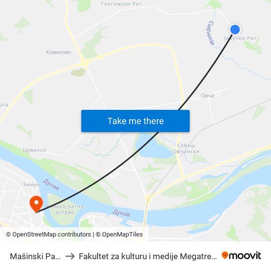 Mašinski Park to Fakultet za kulturu i medije Megatrend map