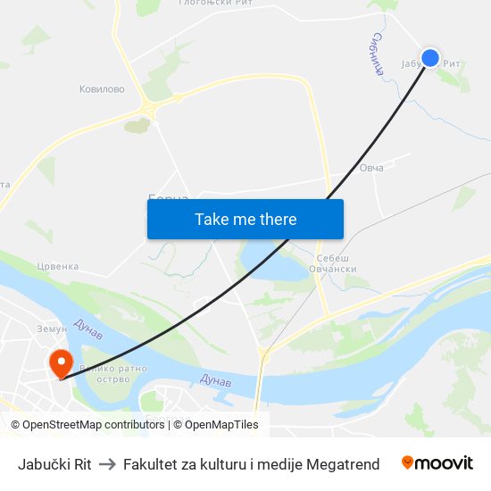 Jabučki Rit to Fakultet za kulturu i medije Megatrend map