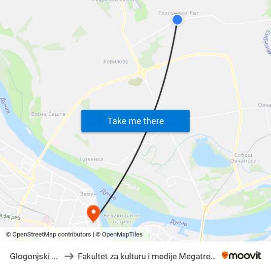 Glogonjski Rit to Fakultet za kulturu i medije Megatrend map