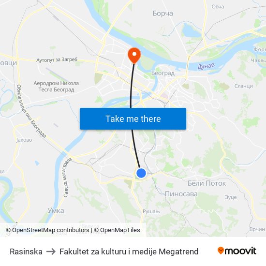 Rasinska to Fakultet za kulturu i medije Megatrend map