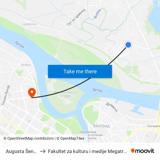 Augusta Šenoe to Fakultet za kulturu i medije Megatrend map