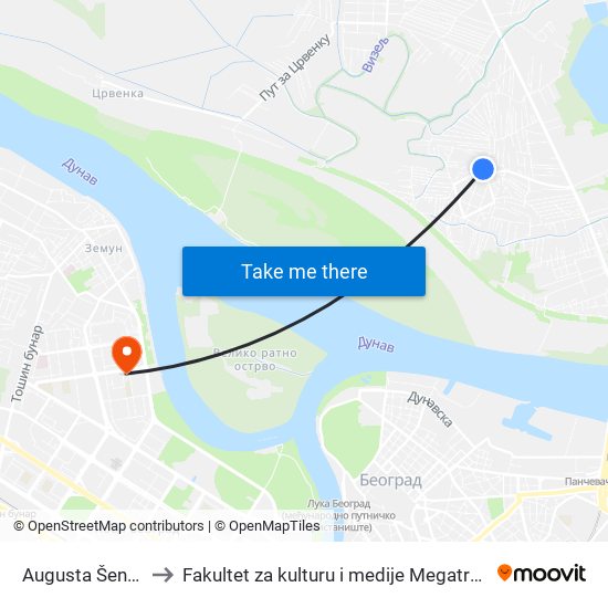 Augusta Šenoe to Fakultet za kulturu i medije Megatrend map