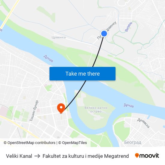 Veliki Kanal to Fakultet za kulturu i medije Megatrend map