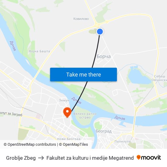 Groblje Zbeg to Fakultet za kulturu i medije Megatrend map