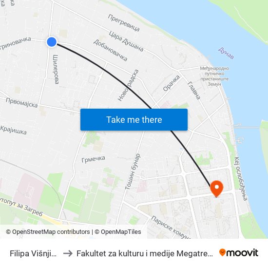 Filipa Višnjića to Fakultet za kulturu i medije Megatrend map